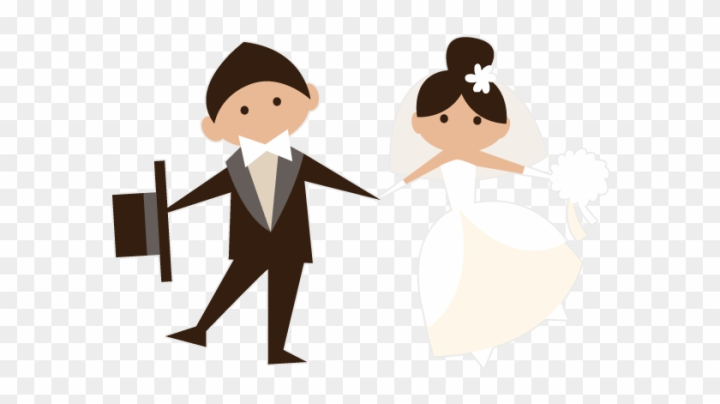 Cartoon groom, bride with space for text. Vector. Animated wedding