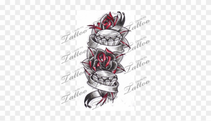 Decorative Jewel Skull Tattoo Banner Ribbon