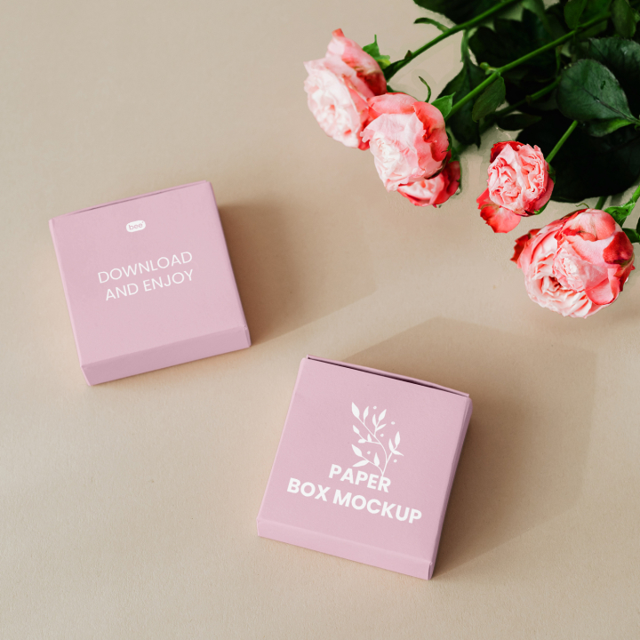 Free,Paper,Boxes,with,Roses,Mockup,box,download,eco,flowers,free,freebie,gift,label,lying,oblong,packaging,paper,plant,roses,small,square