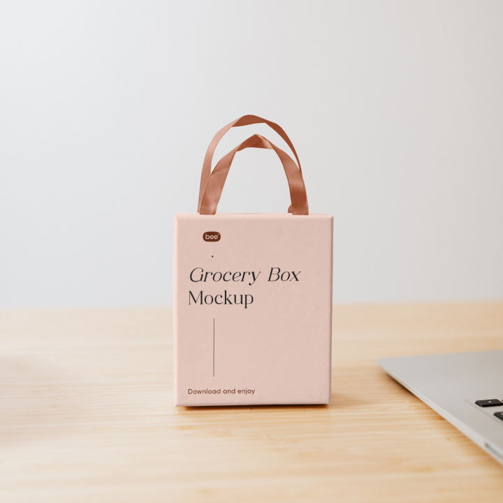 Free,Small,Grocery,Box,Mockup,box,download,eco,free,freebie,gift,grocery,handle,label,packaging,paper,present,small