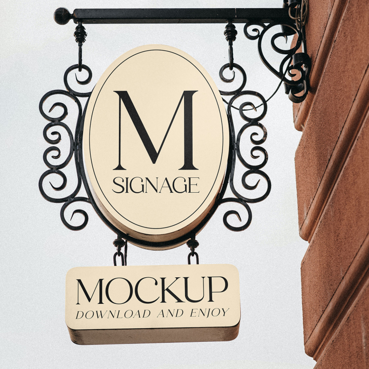 Free,Rounded,Signage,Mockup,circle sign,hanging sign,pub sign,restaurant sign