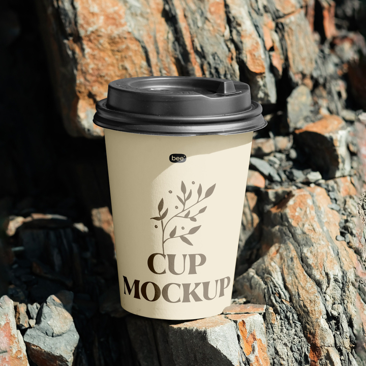 Free,Paper,Cup,on,Rock,Mockup,coffee cup,eco paper cup,packaging,paper cup,take away