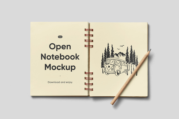 Free,Open,Notebook,with,Pencil,Mockup,calendar,diary,hard cover,journal,notebook cover,stationery