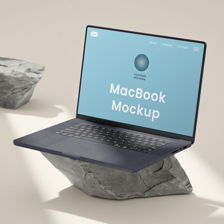 Free,MacBook,on,Stone,Mockup,apple,computer,device,display,laptop,macbook air,macbook pro,retina,screen