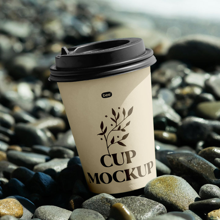 Free,Paper,Cup,on,Stone,Beach,Mockup,coffee cup,eco paper cup,packaging,paper cup,take away