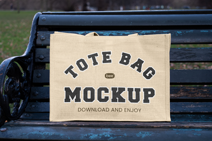 Free,Tote,Bag,in,Hyde,Park,Bench,Mockup,canvas,fashion,material,shopping bag,tote bag