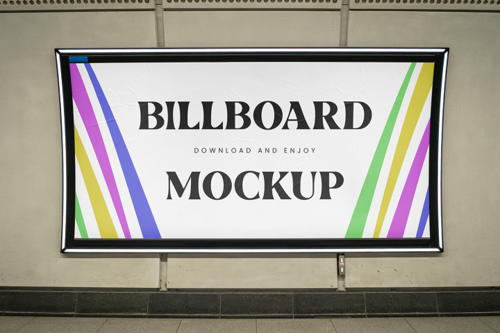 Free,Curved,Billboard,in,London,Metro,Mockup,advertising,banner,billboard,commercial