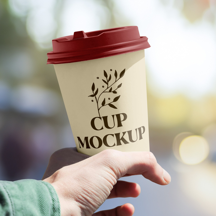 Free,Sunny,Cup,in,Hand,Mockup,coffee cup,eco paper cup,packaging,paper cup,take away