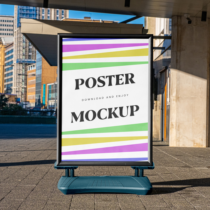 Free,Street,Poster,Stand,Mockup,advertising,banner,city poster,citylight poster,clip frame,frame