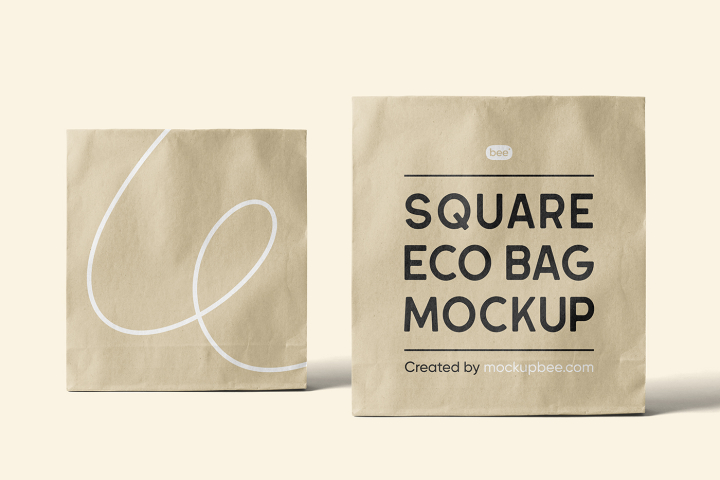 Free,Square,Food,Bag,Mockups,eco bag,food bag,packaging,paper bag,take away bag