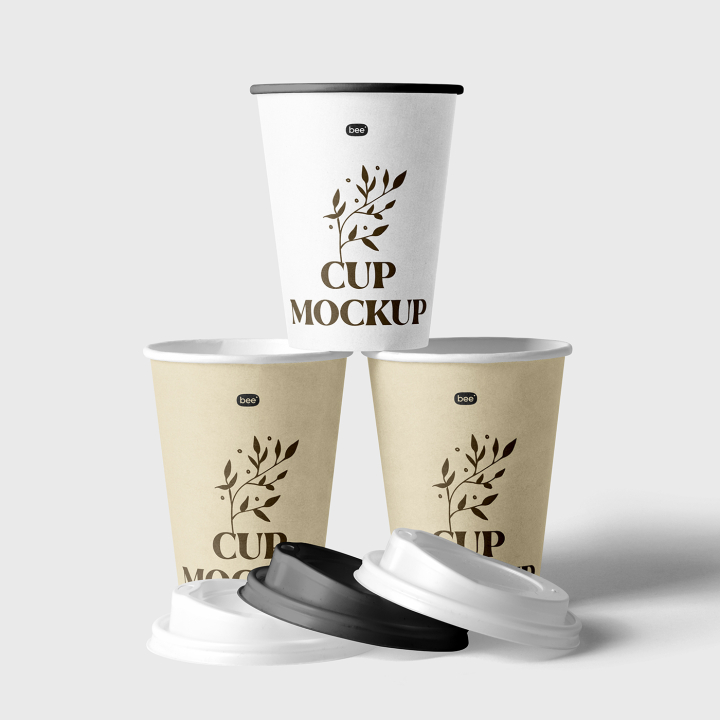 Free,Stacked,Paper,Cups,Mockup,coffee cup,eco paper cup,packaging,paper cup,take away