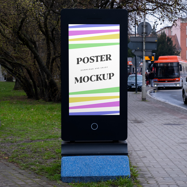 Free,City,Display,Stand,Mockup,advertising,banner,city poster,citylight poster,clip frame,frame