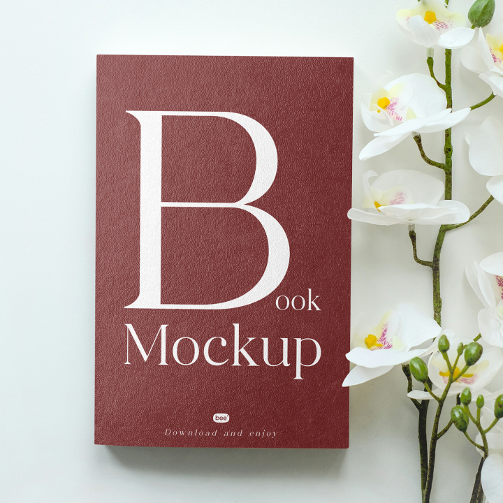 Free,Book,Cover,with,Flower,Mockup,book cover,editorial,hard cover book,stationery