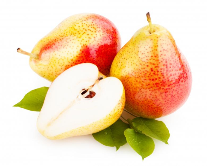 Fresh organic pears on a white background