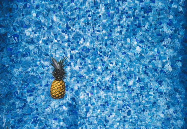 pineapple,swim,water,flow,pool,fruit,blue,netstockvault