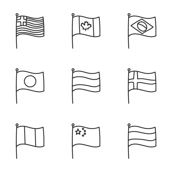 flags,vector,illustration,set,country,world,black,white,canada,eeuu,brazil,japan,netstockvault