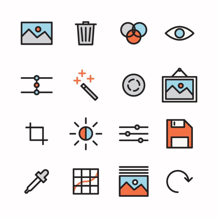 colorful,vector,illustration,outline,photography,icons,orange,blue,gray,picture,retouch,netstockvault
