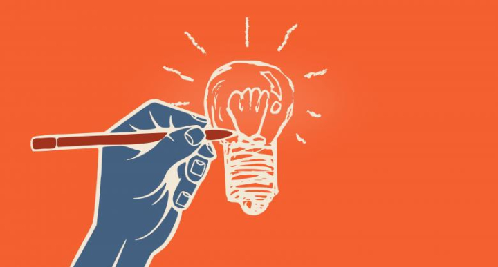 The Hand with a Pen Drawing Light Bulb Stock Illustration