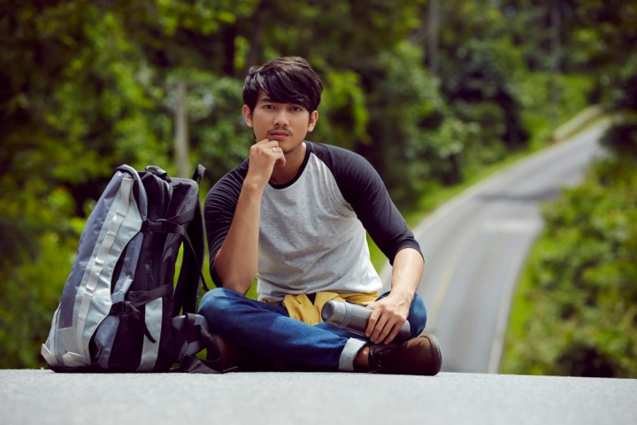handsome,hiker,sitting,putting,hand,chin,forest,putting on,teenager,twenties,jungle,expedition,leisure,backpack,enjoying,sit on road,portrait,outing,trip,male,young,asia,asian,young travellers,travel,thai,thailand,khao yai,khao yai national,tourist,tourism,nature,unwild,wanderlust,alone,looking,smiling,beautiful,guy,gray,beard,happy,holiday,vacation,journey,youth,outdoors,adult,adventure,traveller,xframe