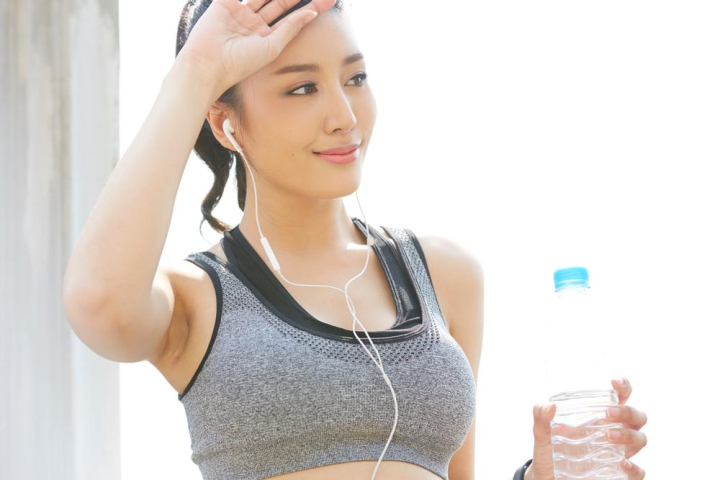 Asian Little Girls Drink Some Water Plastic Bottles Child Sweat